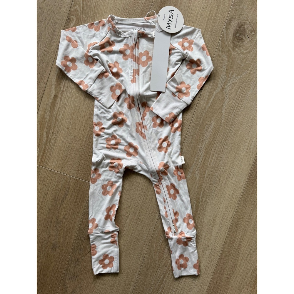 NWT Bamboo Sleeper‎ 6-12M Floral Pink MYSA Convertible Footie 2-Way Zip Romper